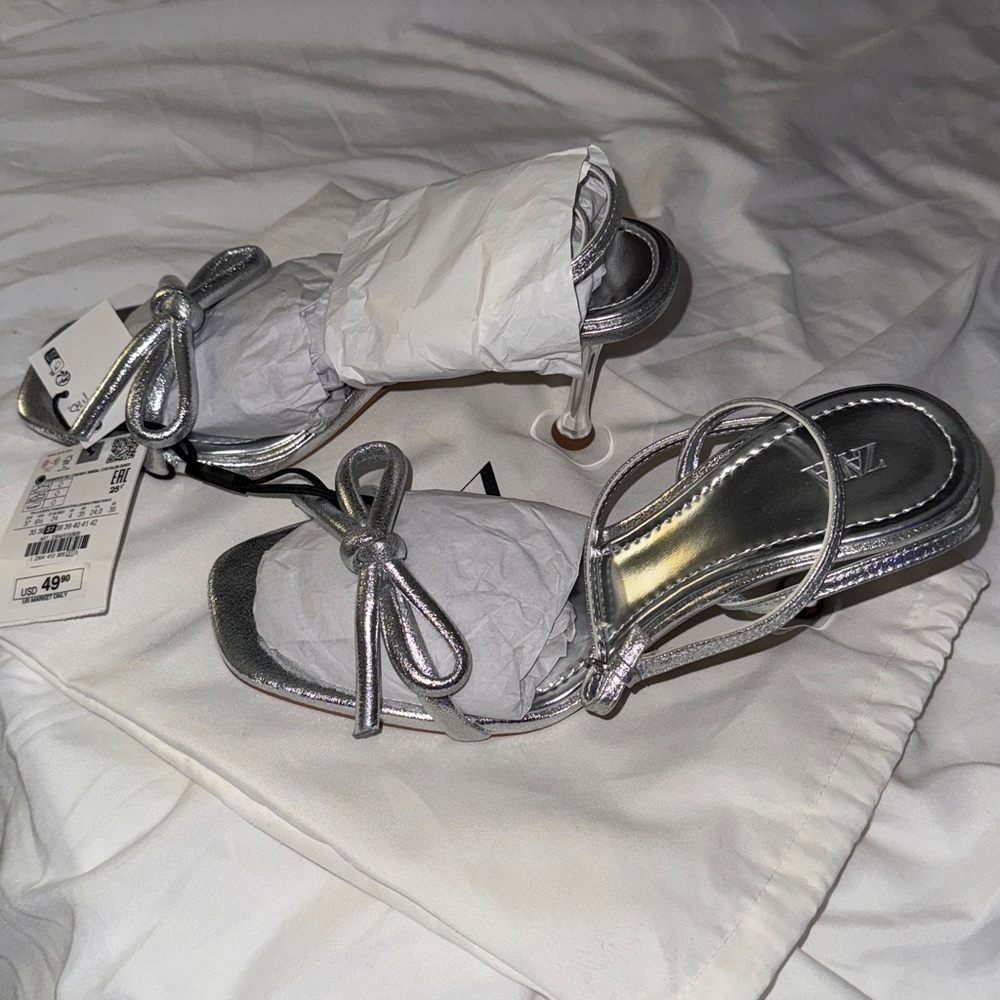 Zara Elegant Silver front bow Women's Heels